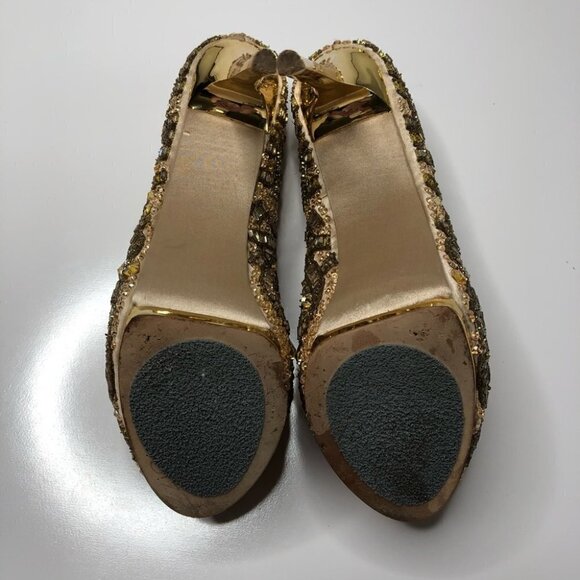 RARE ZiGiNY Black Label Romi Gold Jewel Gem Satin Sexy Peep-toe Pumps Stilettos - Picture 13 of 16